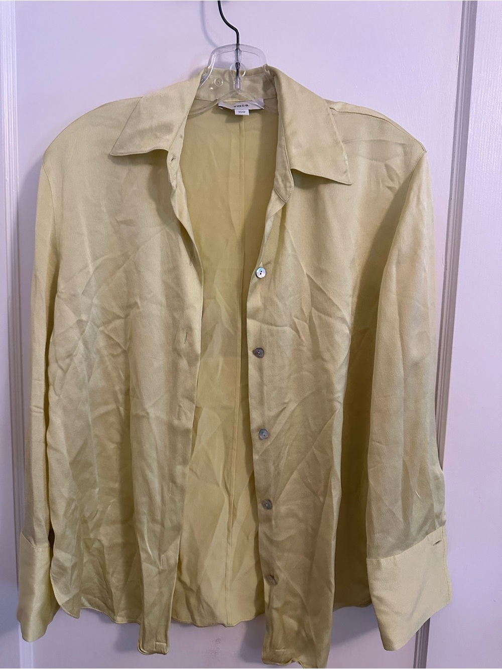 Vince Pale Yellow Lightweight Button-Up Shirt 100% Silk